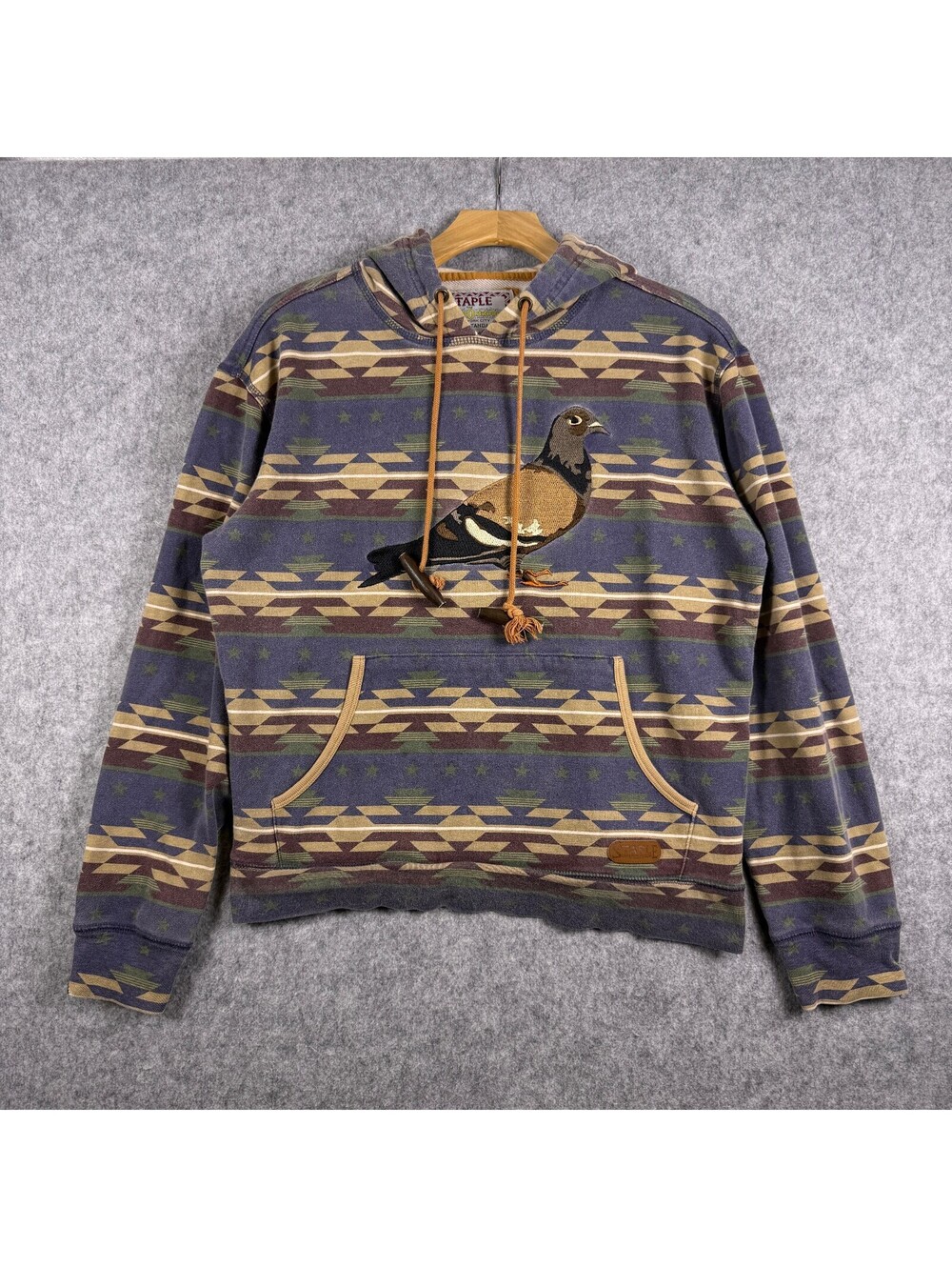 Staple Vintage Men's Hoodie with Pigeon Pattern - Size S, Blue and Brown